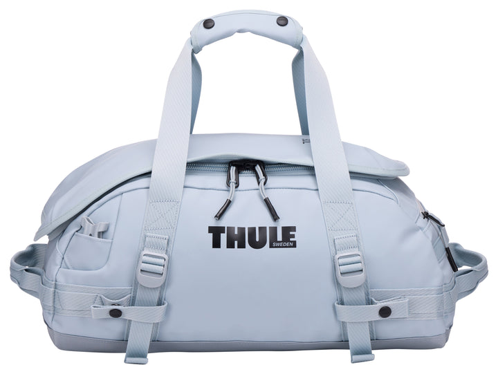 Light blue duffel bag with Thule logo on a white background